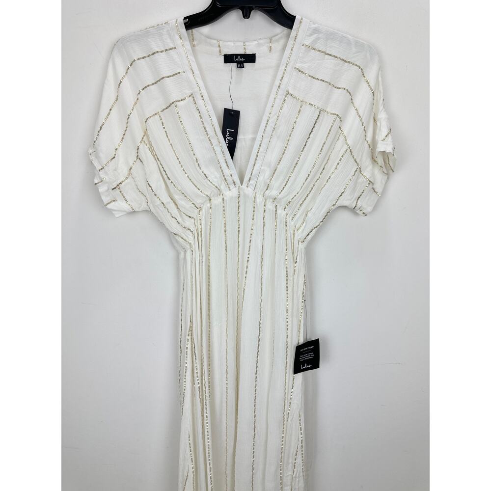 Lulus Goddess Vibes Ivory Gold Striped Dolman Sleeve Maxi Dress Resort XS NWT - Picture 6 of 11